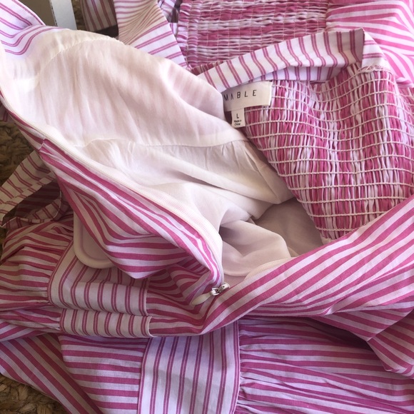 New: Mable Pink and White Tiered Maxi Dress. Smocked Back. Size Large - Picture 8 of 15